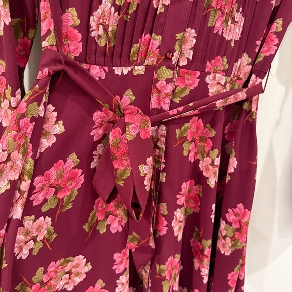 NANETTE LEPORE Women's Burgundy Floral Print Button Down Shirt Dress. 2 - Picture 8 of 10